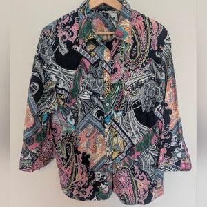 Lauren Ralph Lauren Handkerchief Patchwork Bright Button Up Shirt 1X Lightweight